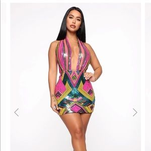 Sequin Colorful Plunge Dress Size Medium